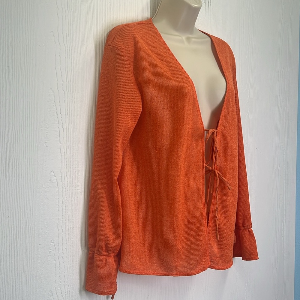 Free People - Hello Hacci Bright Orange Knit Oversized Cardigan Size Medium - Picture 4 of 13